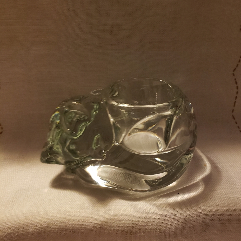 Vintage Indiana Glass Clear Sleeping Cat Votive Candle Holder